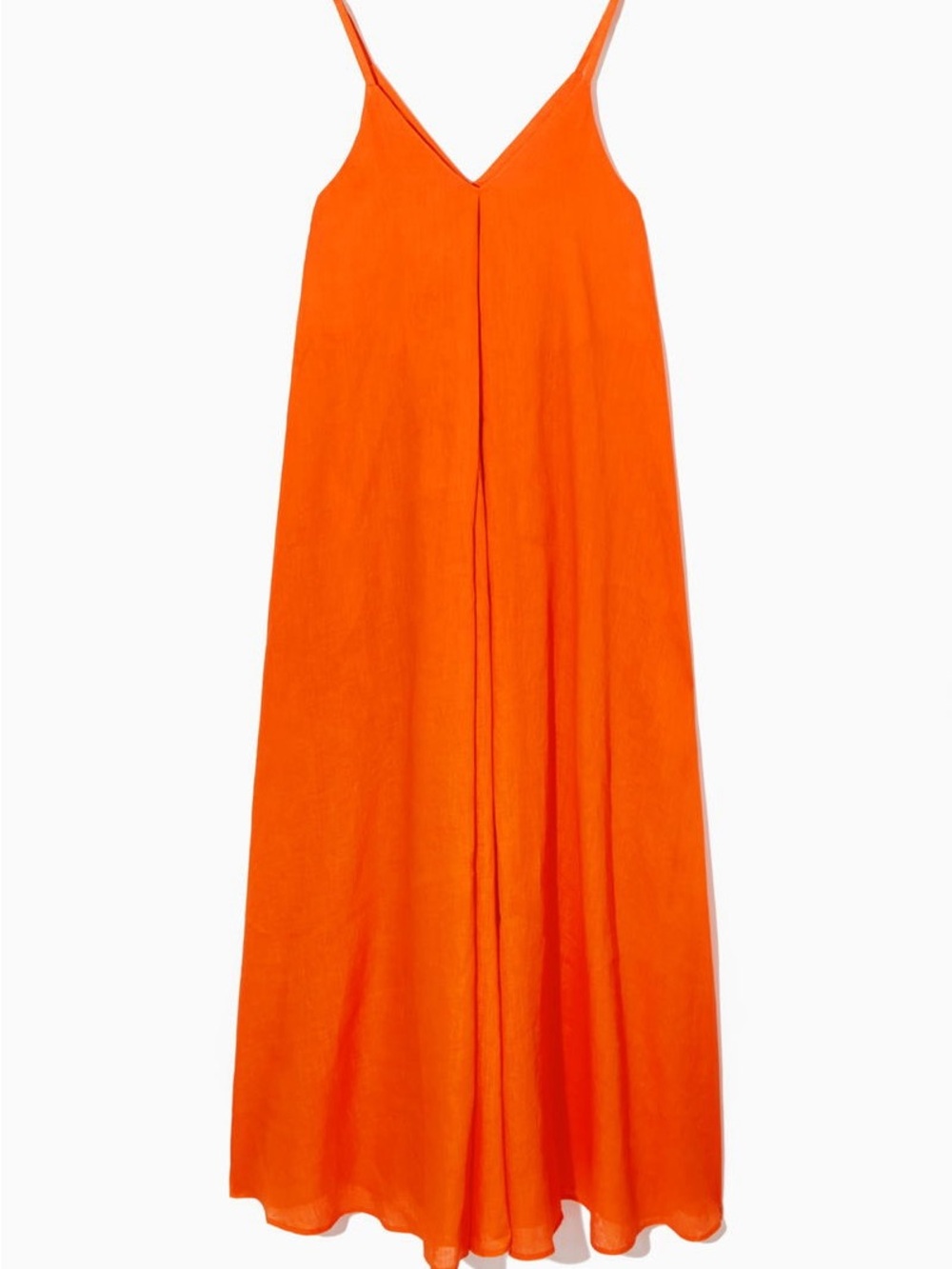 COS orange linen pleated V-neck midi dress - Picture 7 of 16